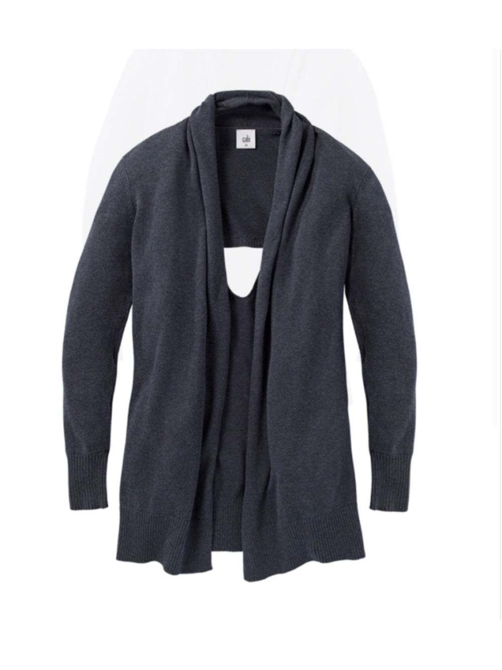 Women's CAbi Victoria Sweater Cardigan Navy Shawl Collar Open Back #3360 Size M - Picture 2 of 9